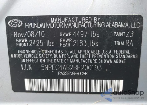 2011 Hyundai Sonata Limited 2.0T z USA, uszkodzony, nr VIN 5NPEC4AB2BH200193